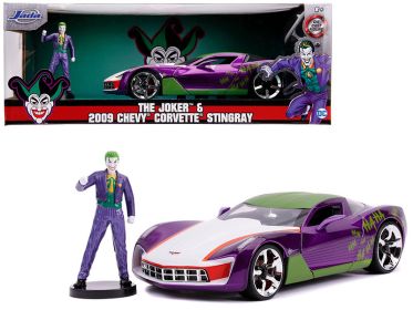 "Jada 1/24 2009 Chevrolet Corvette Stingray w/ Joker Figurine DC Comics Diecast NEW"