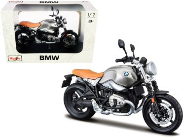 BMW R nineT Scrambler Metallic Gray with Plastic Display Stand 1/12 Diecast Motorcycle Model by Maisto