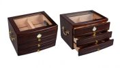 Regent 75 Count Dark Mahogany Glass Top Humidor with 3 Drawers