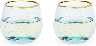 Aqua Bubble Stemless Wine Glass Set By Twine