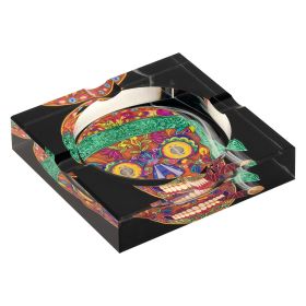 Calavera Skull Line Square Crystal Ashtray