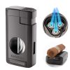 Lumina High-Line Triple Torch Lighter w/ Recessed V-Cut Cutter in Gift Box (Gun Metal)