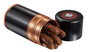 Visol Big Joe 7-cigar Travel/Desk Humidor - Black with Copper Trim - VCASE463