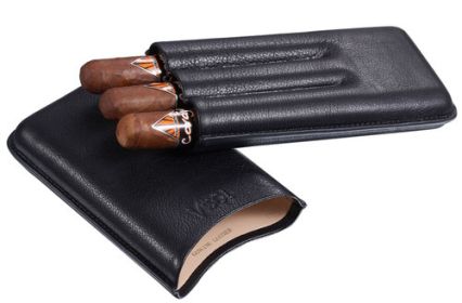 Visol Legend Genuine Black Leather Cigar Case - Holds 3 Cigars - VCASE469