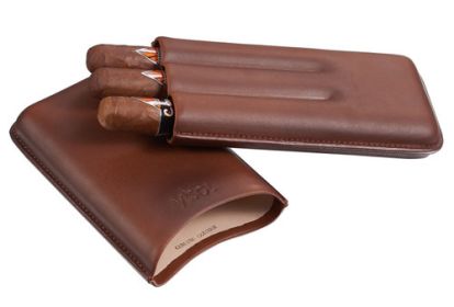 Visol Legend Genuine Brown Leather Cigar Case - Holds 3 Cigars - VCASE471