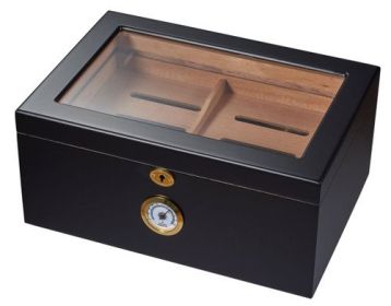 Visol Rainier 100-Cigar Humidor – Glass Top with Black Matte Finish and Cedar Interior