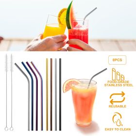 8-Piece Stainless Steel Reusable Drinking Straw Set with Cleaning Brushes