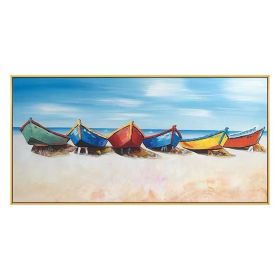 Hand-Painted Boat Beach Canvas Oil Painting