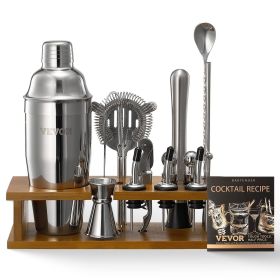 18-Piece Stainless Steel Cocktail Shaker Bartender Kit with Bamboo Stand