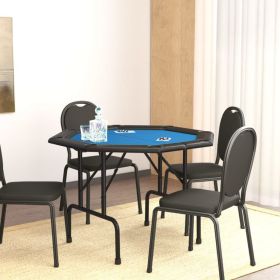 **8-Player Folding Poker Table – Blue Felt with Cup Holders & Padded Rail**