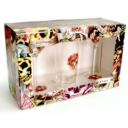 Don Ed Hardy “Beautiful Ghost” Martini Shaker Set with 2 Glasses