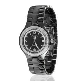 Swiss Tradition Woman's Ceramic Black Band Mother of Pearl Dial Crystal Watch