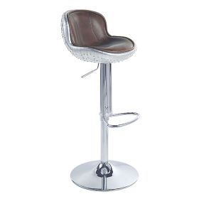 Vintage Industrial Swivel Stool: Brown Leather & Aluminum