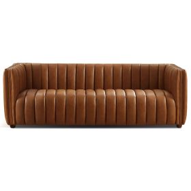 April Mid Century Modern Tan Leather Couch