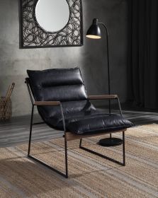 Modern Industrial Accent Chair in Distressed Espresso Leather