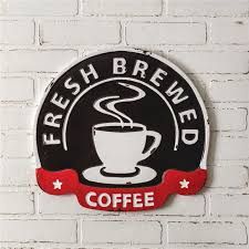 Rustic Metal Wall Sign for Freshly Brewed Coffee