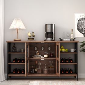 Wine Bar Cabinet for Liquor and Glasses, Rustic Wood Wine Bar Cabinet with Storage , Multifunctional Floor Wine Cabinet for Living Room(55 Inch