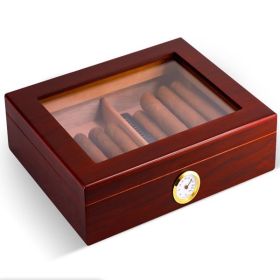Glass Top Desktop Cigar Humidor,Wooden Cigar Box with Hygrometer Humidifier and Divider,Holds 30-35 Cigars