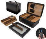 10-20 Ct. Travel Humidor w/ Digital Hygro, Ashtray, Cutter, Lighter, Humidifier & Zipper