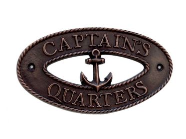 Antique Copper Captain's Quarters Sign 9"