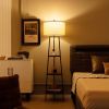 Modern Floor Lamp with 3-Tier Bookcase and Linen Shade