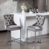 Modern Velvet Bar Stool with High Tufted Back & Chrome Base - Nailhead Detail
