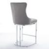 Modern Velvet Bar Stool with High Tufted Back & Chrome Base - Nailhead Detail