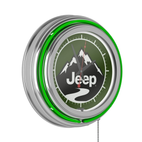 Neon Wall Clock-Jeep Green Mountain Double Rung Analog Clock with Pull Chain (Green)