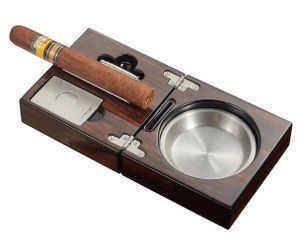 Visol Tamal Polished Walnut Travel Cigar Ashtray Kit
