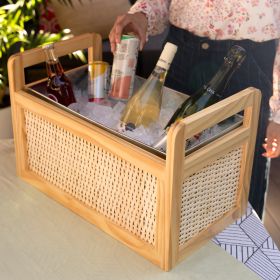 Rattan & Wood Beverage Tub: Rustic Charm Meets Refreshing Convenience.
