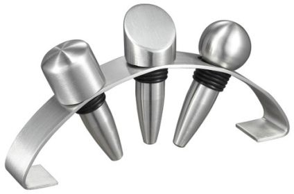 Visol Barlow Stainless Steel Wine Stoppers with Arched Stand - VAC351