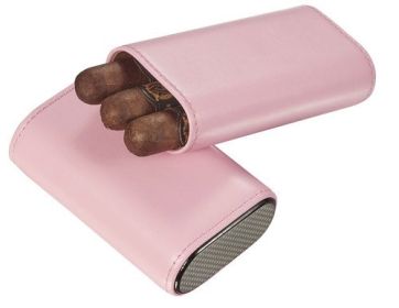 Visol Burgos Leather Cigar case - Holds 3 Cigars (Color: Pink)