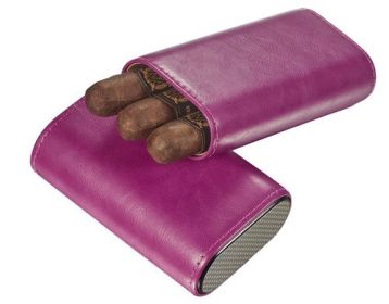 Visol Burgos Leather Cigar case - Holds 3 Cigars (Color: Purple)
