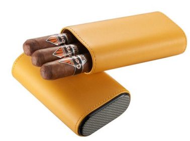 Visol Burgos Leather Cigar case - Holds 3 Cigars (Color: Yellow)
