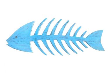 Rustic Wooden 25" Fishbone Wall Mounted Decoration (Color: Light Blue)