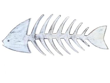 Rustic Wooden 25" Fishbone Wall Mounted Decoration (Color: Whitewashed)