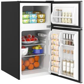 HOMCOM 3.2 Cu. Ft Double Door Mini Fridge w/Freezer (Color: Black)