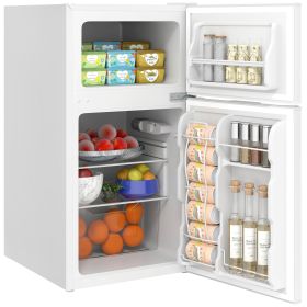 HOMCOM 3.2 Cu. Ft Double Door Mini Fridge w/Freezer (Color: White)