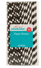 Way to Celebrate! Polka Dot & Striped Paper Straws, 30ct. Neon Pink, Red, Blue and Black (Color: Black)