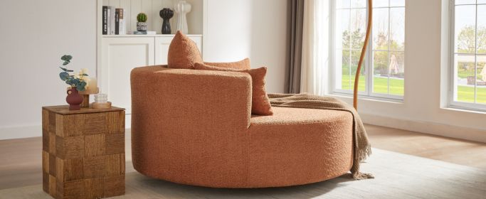 360 Degree Swivel Accent Barrel Chair (Color: Orange Red)