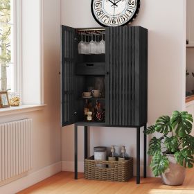 Wine Bar Cabinet with Tall Legs (Color: Grey)