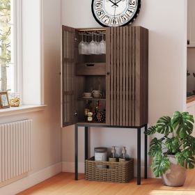 Wine Bar Cabinet with Tall Legs (Color: Brown)