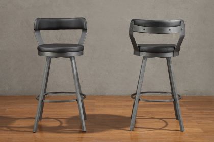 Faux Leather Upholstered Metal Base Stools, Set of 2 (Color: Black)