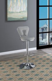 Adjustable Bar Stool, Gas Lift, Chrome Base, Modern Style, Set of 2 (Color: Gray Faux Leather)