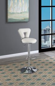 Adjustable Bar Stool, Gas Lift, Chrome Base, Modern Style, Set of 2 (Color: White Faux Leather)