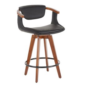 Oracle Mid-Century Modern Counter Stool in Walnut Bamboo (Color: Black)