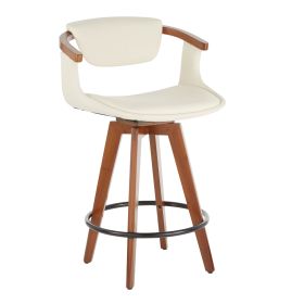 Oracle Mid-Century Modern Counter Stool in Walnut Bamboo (Color: Cream)