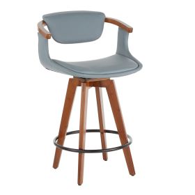 Oracle Mid-Century Modern Counter Stool in Walnut Bamboo (Color: Grey)