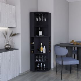 71" Corner Bar Cabinet with Five Shelves (Color: Black)