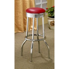 Set of 2 Bar Stools (Color: Red and Chrome)